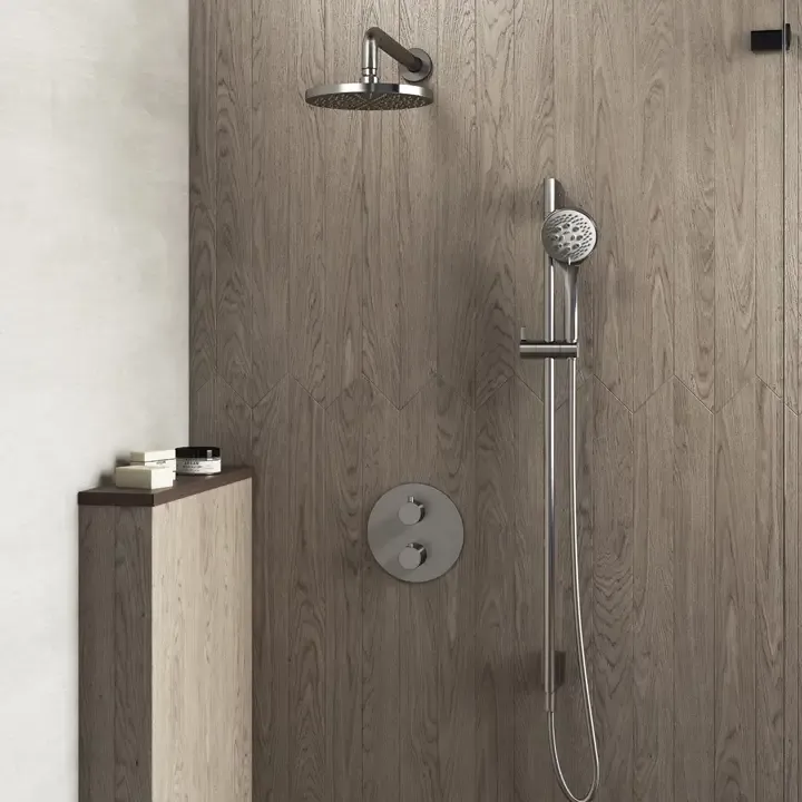 Hotbath Get Together IBS1A inbouw regendouche met 3s handdouche, glijstang en 25cm hoofddouche geborsteld nikkel Op = Op