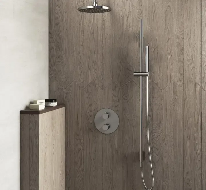 Hotbath Get Together IBS1A inbouw regendouche met 15cm plafondarm, glijstang en 25cm hoofddouche geborsteld nikkel Gereduceerde Prijs