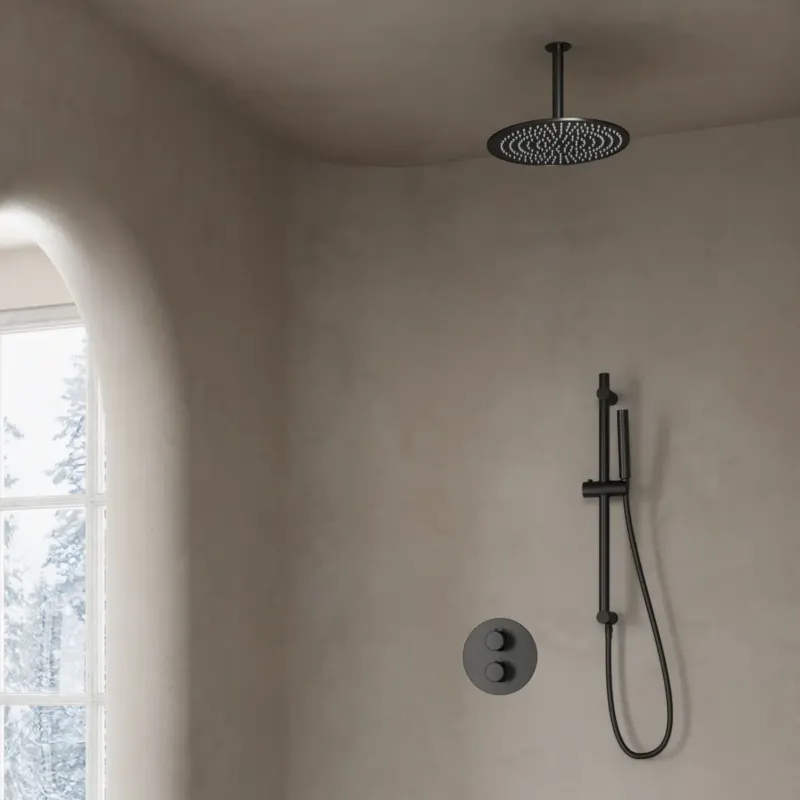 Aanbieding Saniclear Iron inbouw regendouche rond met 20cm hoofddouche, plafondarm en glijstang verouderd ijzer - gunmetal