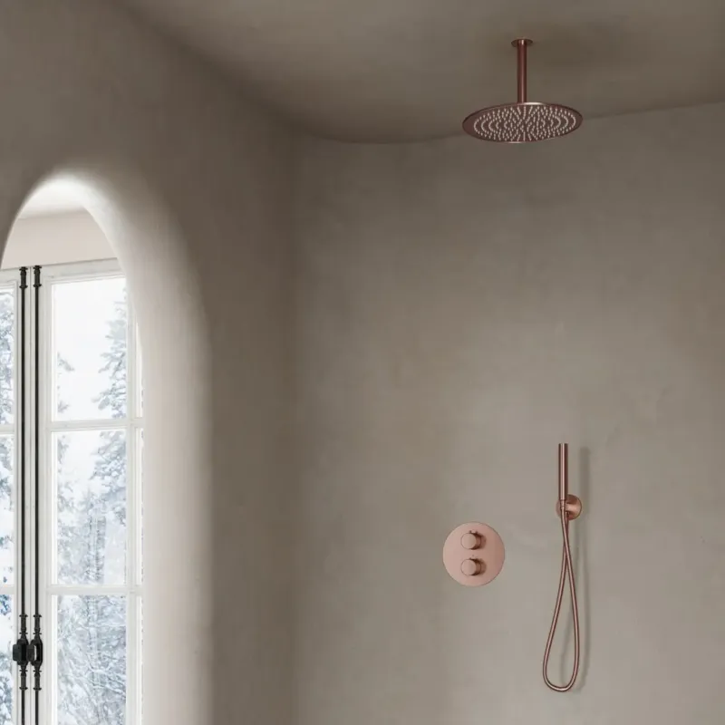 Alleen Vandaag Saniclear Copper inbouw regendouche rond met 30cm hoofddouche en plafondarm geborsteld koper