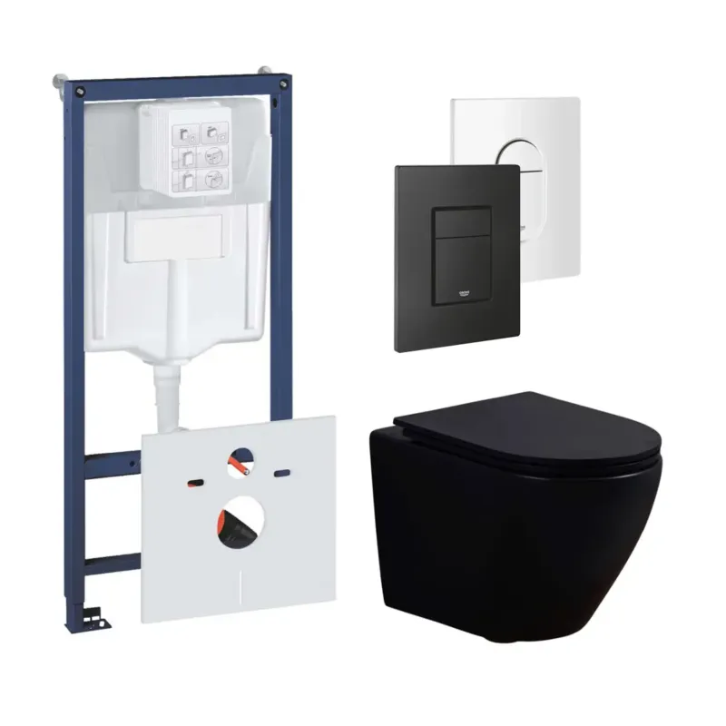 Grohe Rapid toiletset met Saniclear Itsie mat zwarte toiletpot randloos met softclose zitting Express Levering
