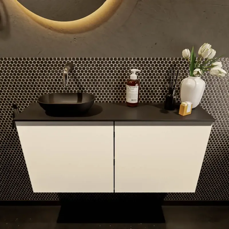 Populair Mondiaz Fowy toiletmeubel 100cm talc met zwarte waskom links zonder kraangat