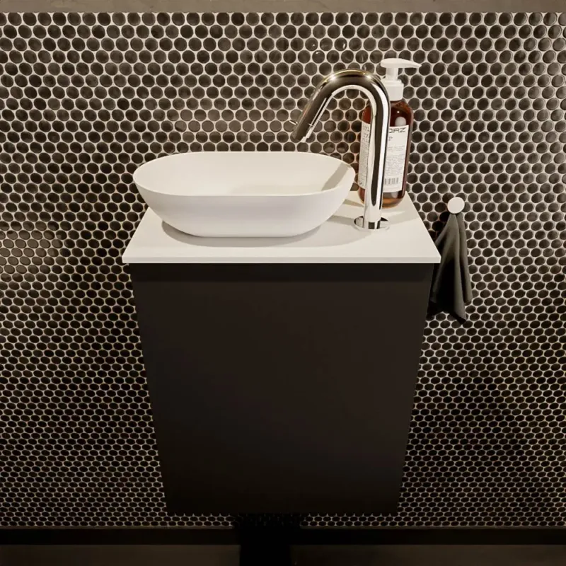 Nieuw Mondiaz Fowy toiletmeubel 40cm urban met witte waskom links en kraangat