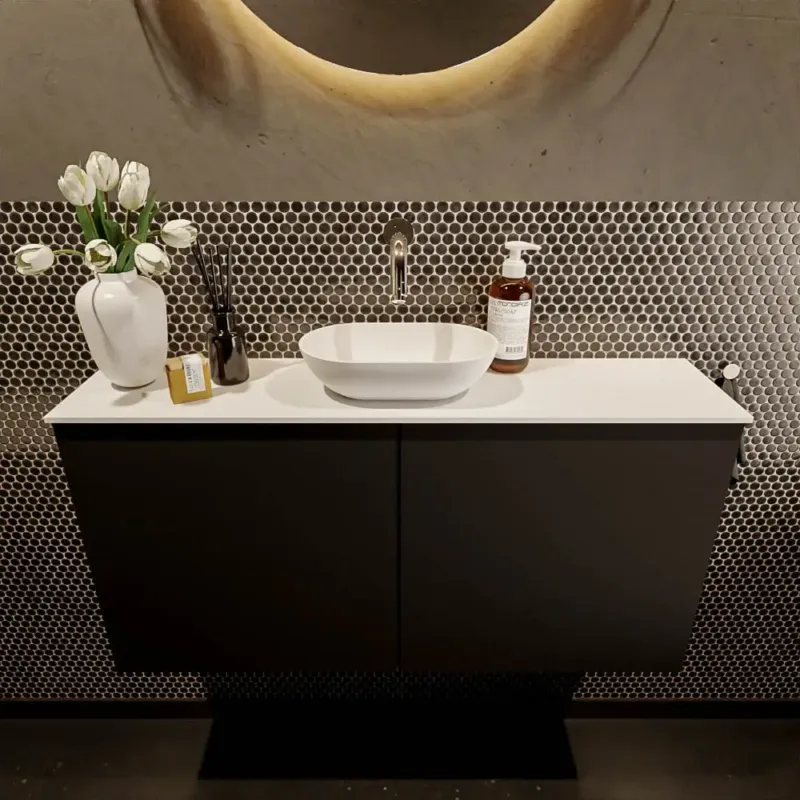 Tijdelijk Beschikbaar Mondiaz Fowy toiletmeubel 100cm urban met witte waskom midden zonder kraangat