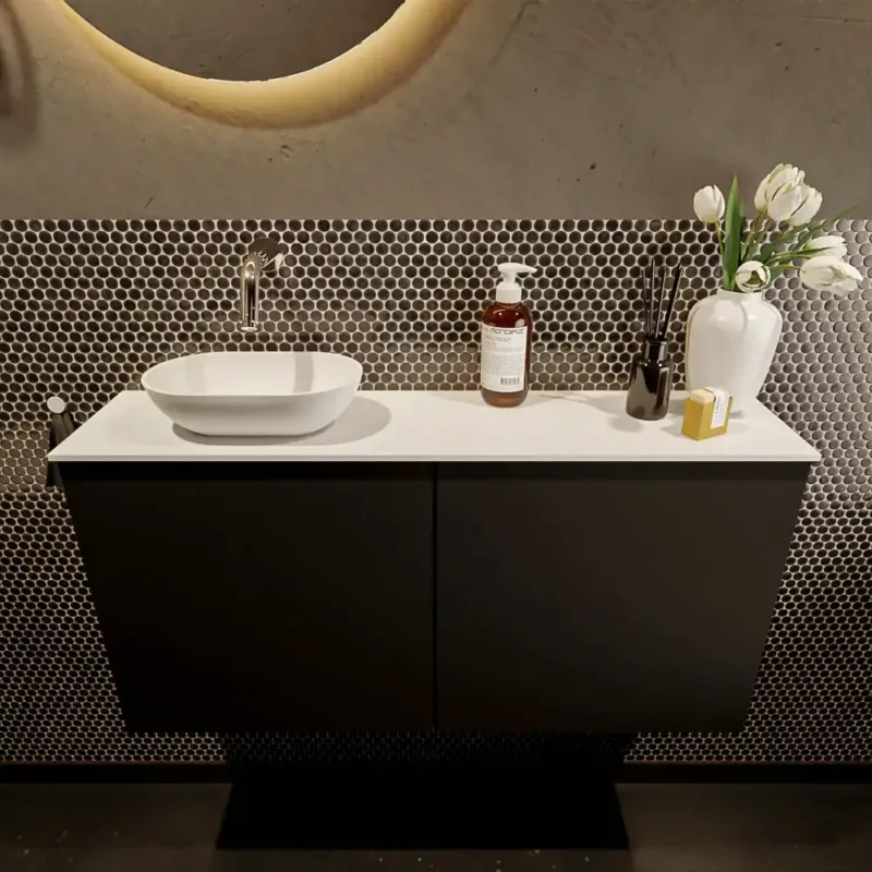 Op = Op Mondiaz Fowy toiletmeubel 100cm urban met witte waskom links zonder kraangat
