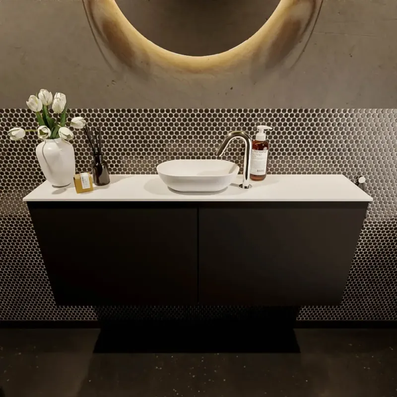 Uitverkoop Mondiaz Fowy toiletmeubel 120cm urban met witte waskom midden en kraangat