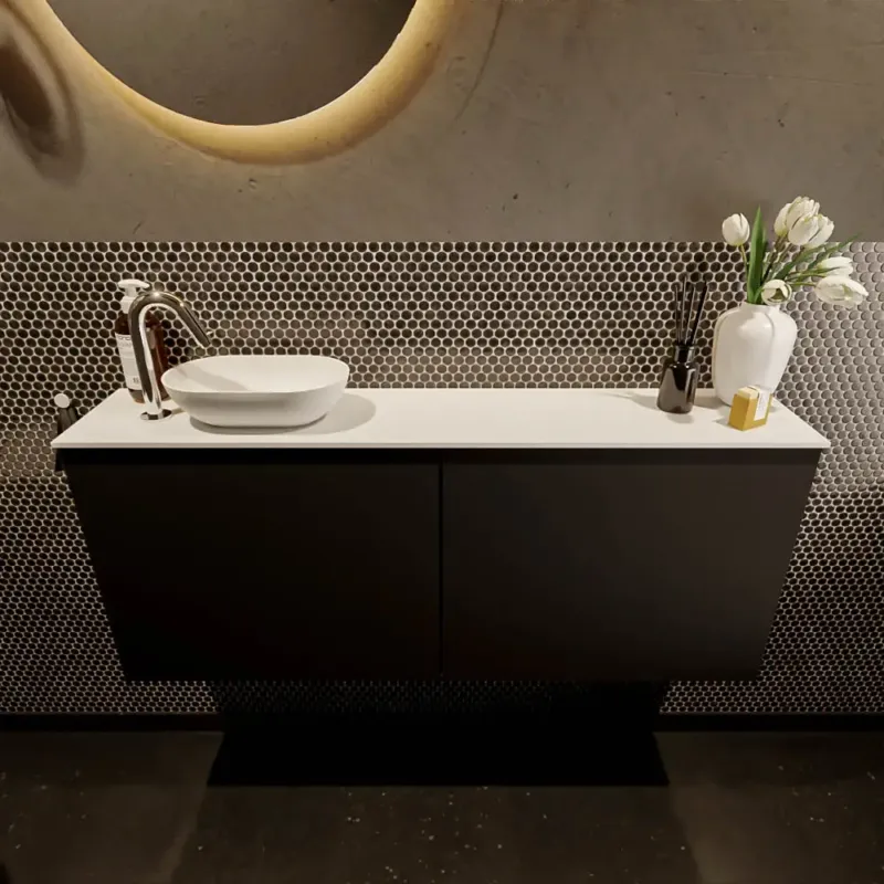 Tijdelijk Beschikbaar Mondiaz Fowy toiletmeubel 120cm urban met witte waskom links en kraangat