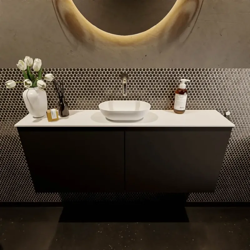 Tijdelijk Beschikbaar Mondiaz Fowy toiletmeubel 120cm urban met witte waskom midden zonder kraangat