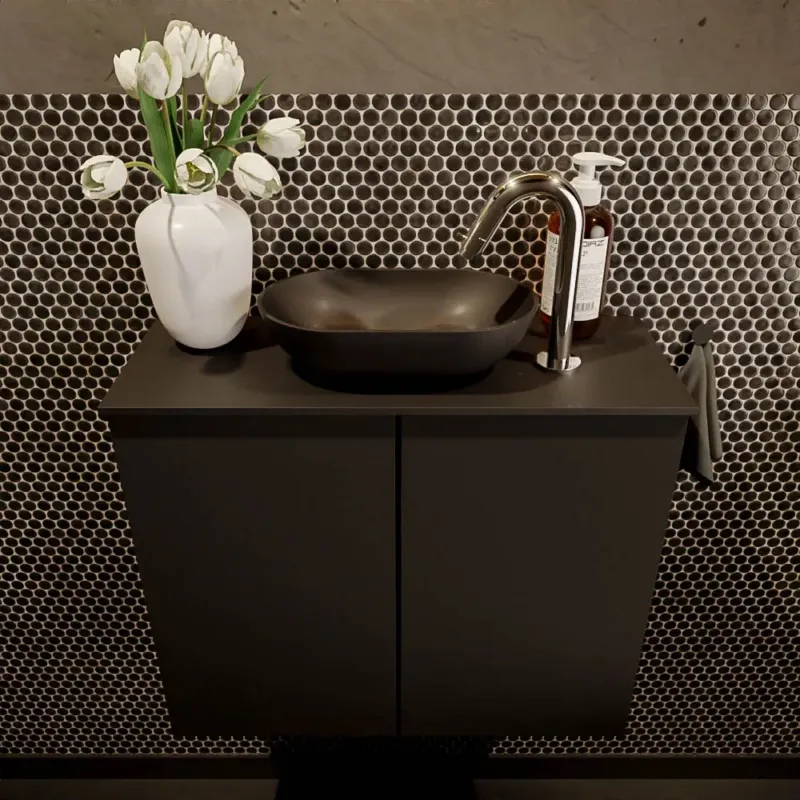 Superprijs Mondiaz Fowy toiletmeubel 60cm urban met zwarte waskom midden en kraangat