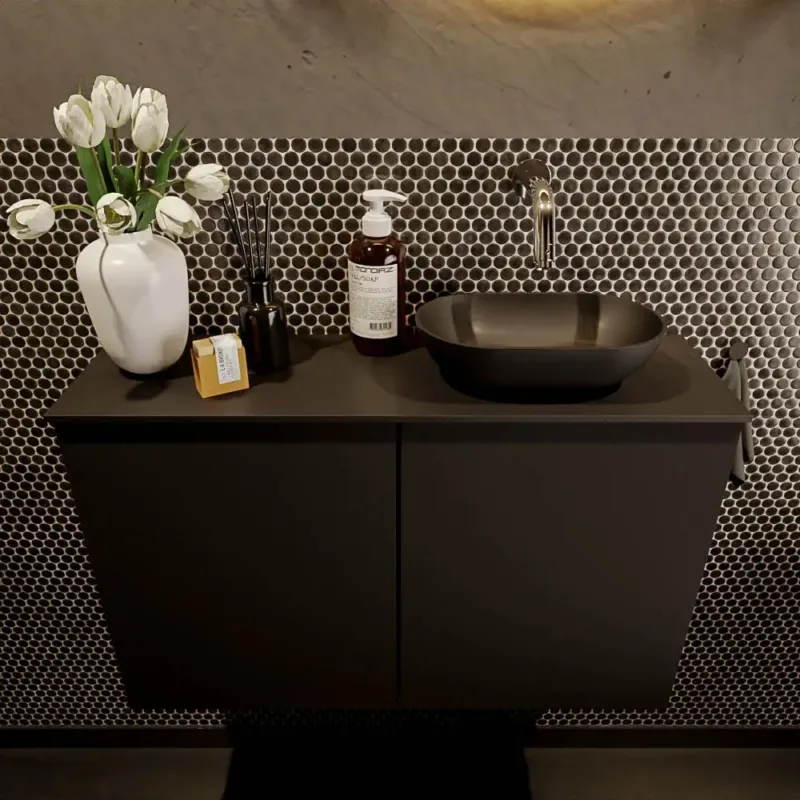 Veilige Betaling Mondiaz Fowy toiletmeubel 80cm urban met zwarte waskom rechts zonder kraangat