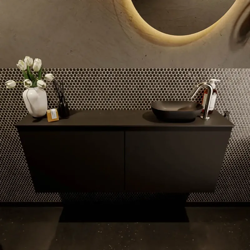 Alleen Vandaag Mondiaz Fowy toiletmeubel 120cm urban met zwarte waskom rechts en kraangat