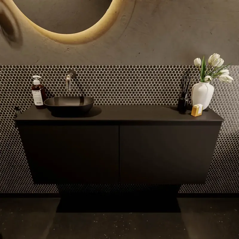 Uitverkoop Mondiaz Fowy toiletmeubel 120cm urban met zwarte waskom links zonder kraangat