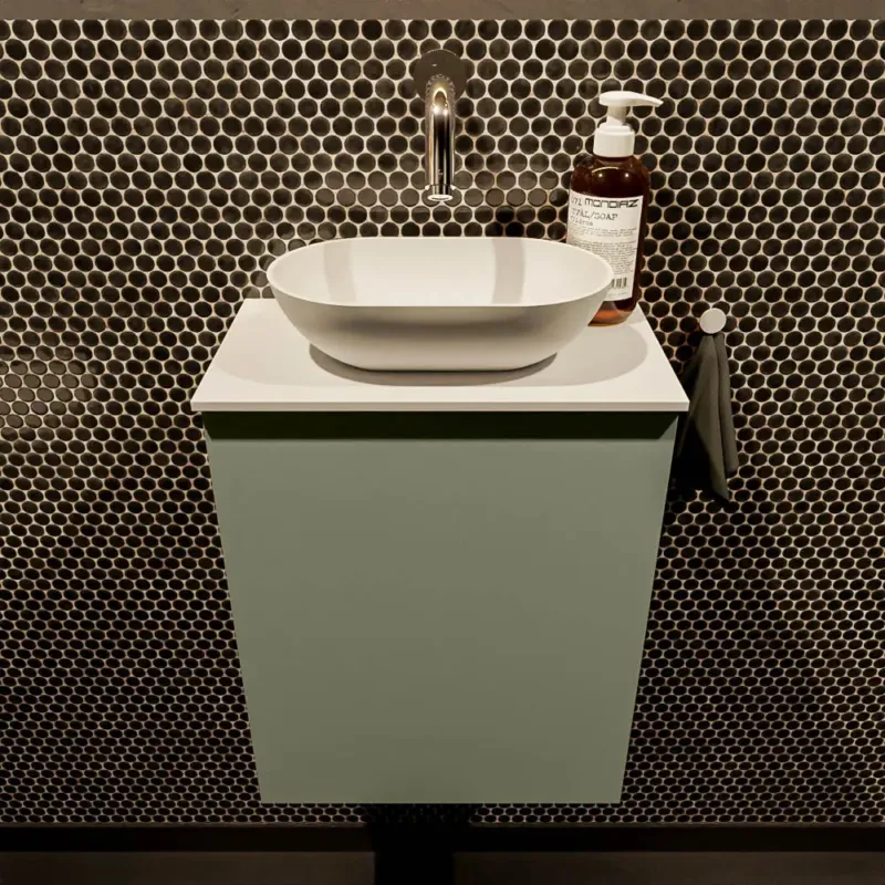 Weekendaanbieding Mondiaz Fowy toiletmeubel 40cm army met witte waskom midden zonder kraangat