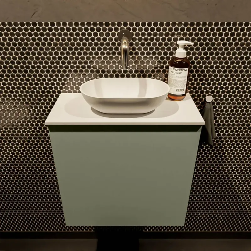 Superprijs Mondiaz Fowy toiletmeubel 50cm army met witte waskom midden zonder kraangat