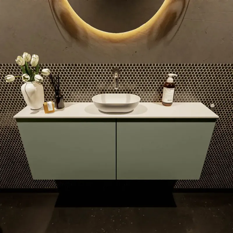 Nu Kopen Mondiaz Fowy toiletmeubel 120cm army met witte waskom midden zonder kraangat