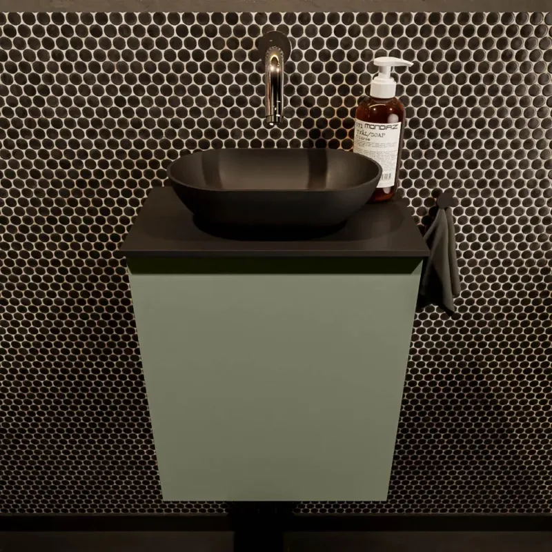 Nu Kopen Mondiaz Fowy toiletmeubel 40cm army met zwarte waskom midden zonder kraangat