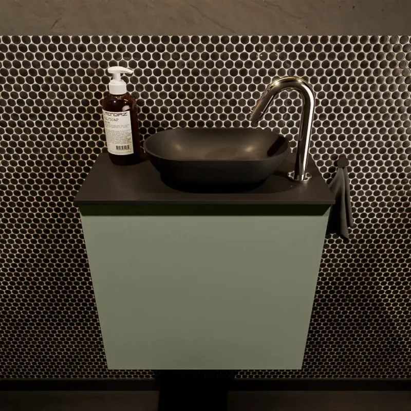 Populair Mondiaz Fowy toiletmeubel 50cm army met zwarte waskom rechts en kraangat