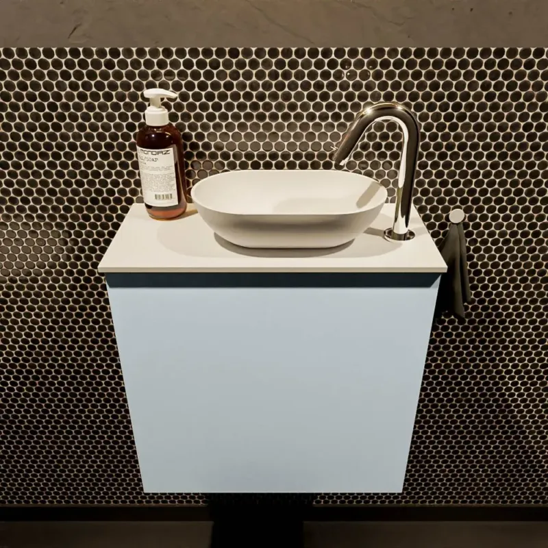 Seizoensaanbieding Mondiaz Fowy toiletmeubel 50cm clay met witte waskom rechts en kraangat