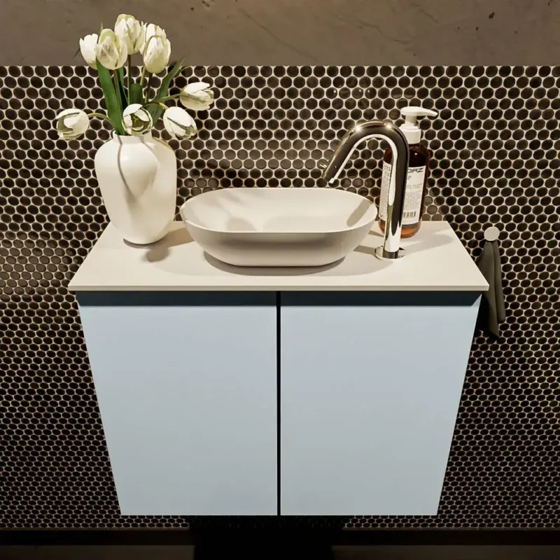 Aanbieding Mondiaz Fowy toiletmeubel 60cm clay met witte waskom midden en kraangat