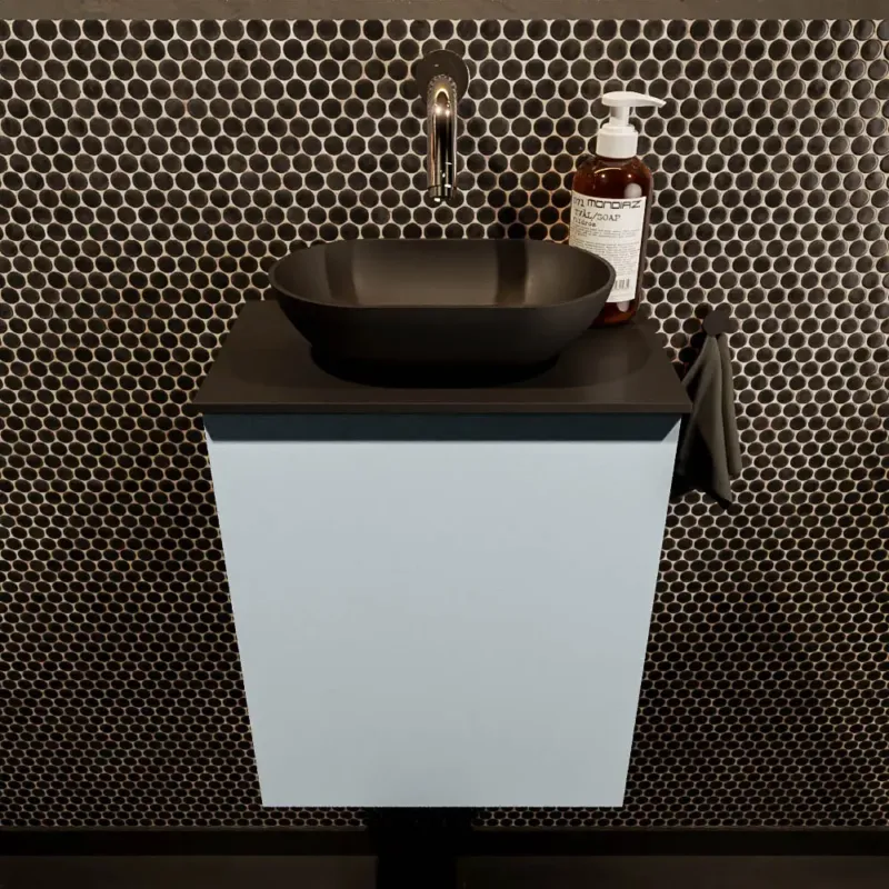 Gratis Retour Mondiaz Fowy toiletmeubel 40cm clay met zwarte waskom midden zonder kraangat