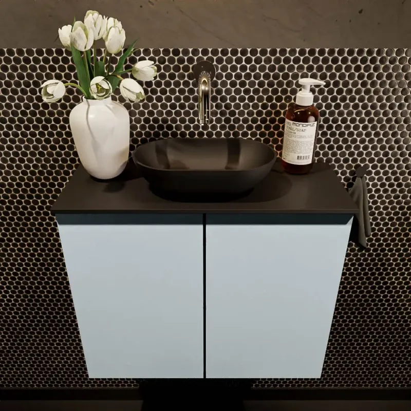 Mondiaz Fowy toiletmeubel 60cm clay met zwarte waskom midden zonder kraangat Gecertificeerd