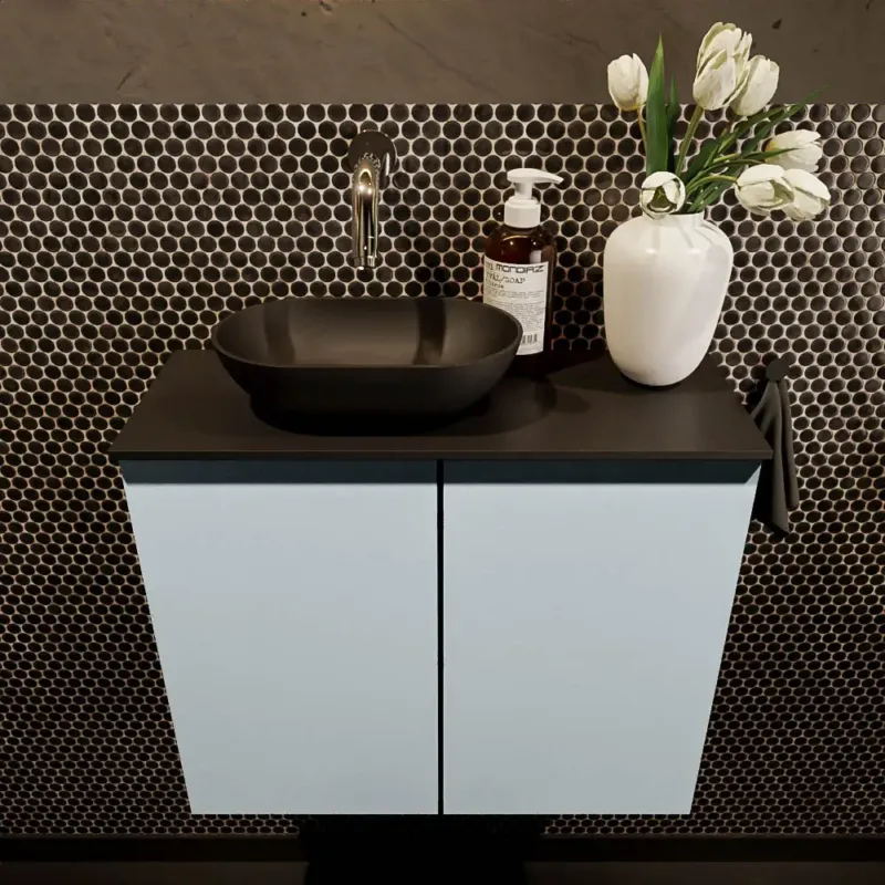 Superprijs Mondiaz Fowy toiletmeubel 60cm clay met zwarte waskom links zonder kraangat