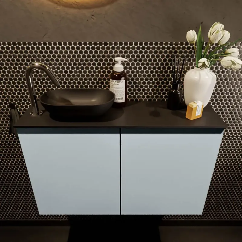 Nieuw Mondiaz Fowy toiletmeubel 80cm clay met zwarte waskom links en kraangat