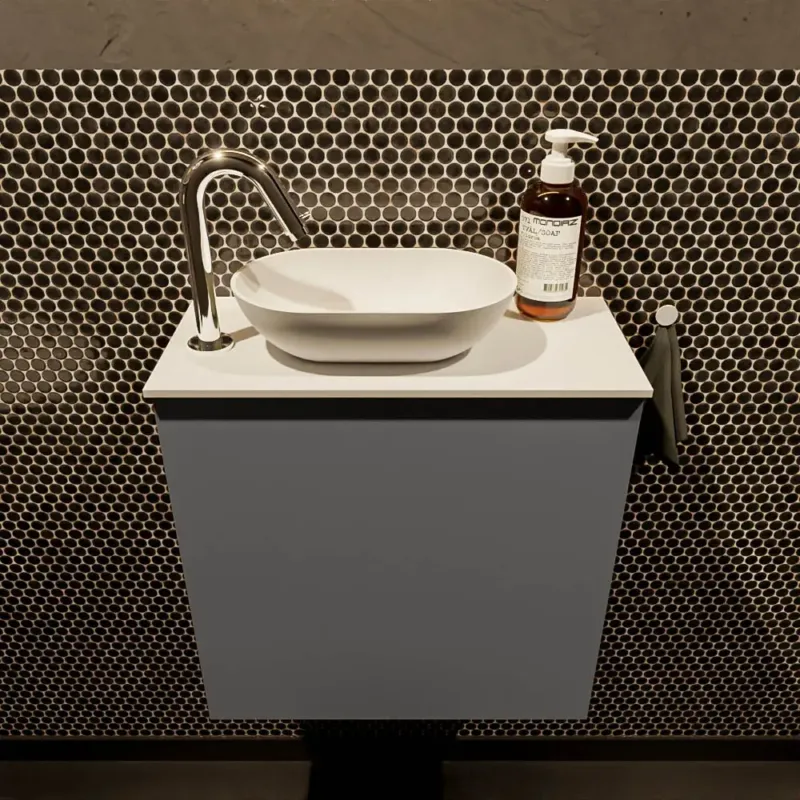Premium Mondiaz Fowy toiletmeubel 50cm dark grey met witte waskom links en kraangat