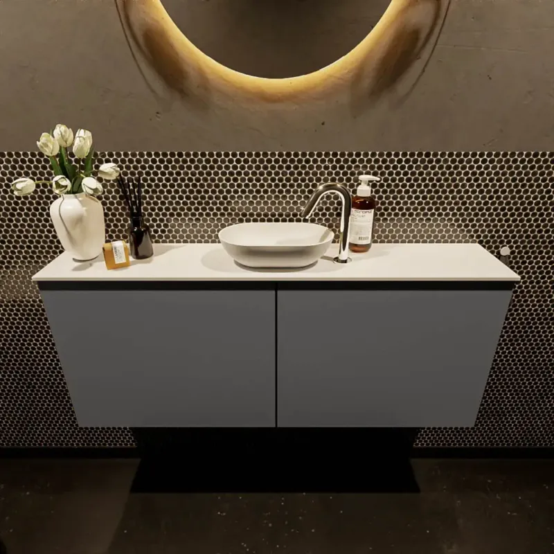 Snelle Levering Mondiaz Fowy toiletmeubel 120cm dark grey met witte waskom midden en kraangat