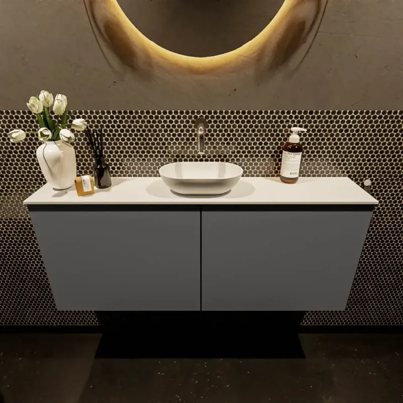 Snelle Levering Mondiaz Fowy toiletmeubel 120cm dark grey met witte waskom midden zonder kraangat