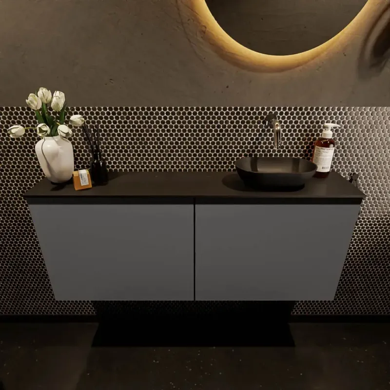 Rechtstreeks Van De Fabrikant Mondiaz Fowy toiletmeubel 120cm dark grey met zwarte waskom rechts zonder kraangat