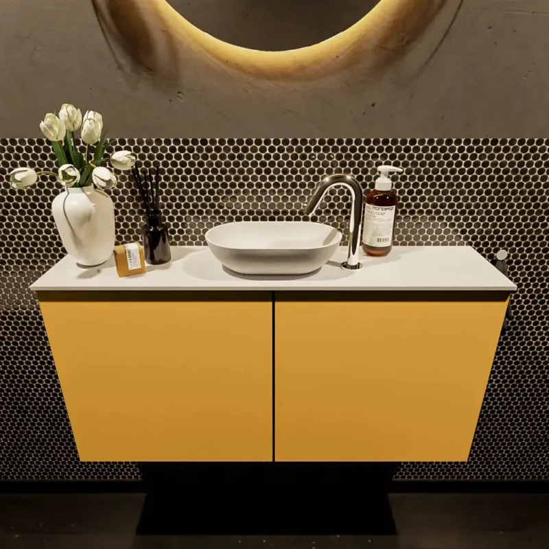 Populair Mondiaz Fowy toiletmeubel 100cm ocher met witte waskom midden en kraangat