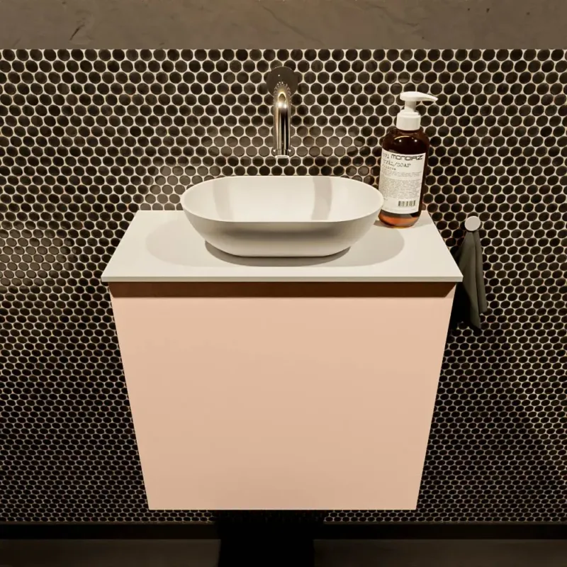 Superprijs Mondiaz Fowy toiletmeubel 50cm rosee met witte waskom midden zonder kraangat