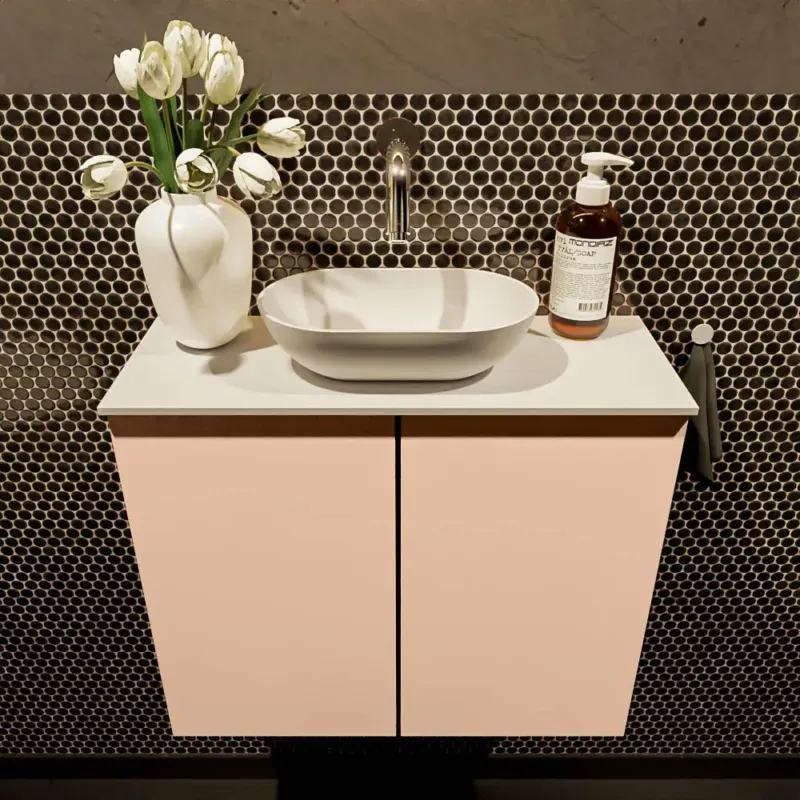 Populair Mondiaz Fowy toiletmeubel 60cm rosee met witte waskom midden zonder kraangat