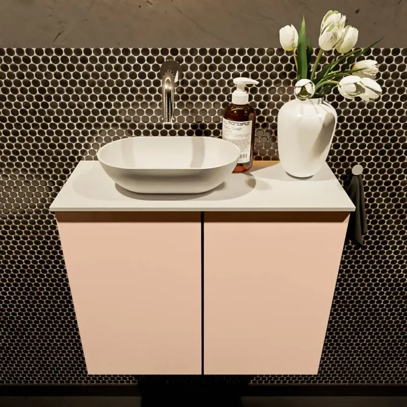 Alleen Vandaag Mondiaz Fowy toiletmeubel 60cm rosee met witte waskom links zonder kraangat