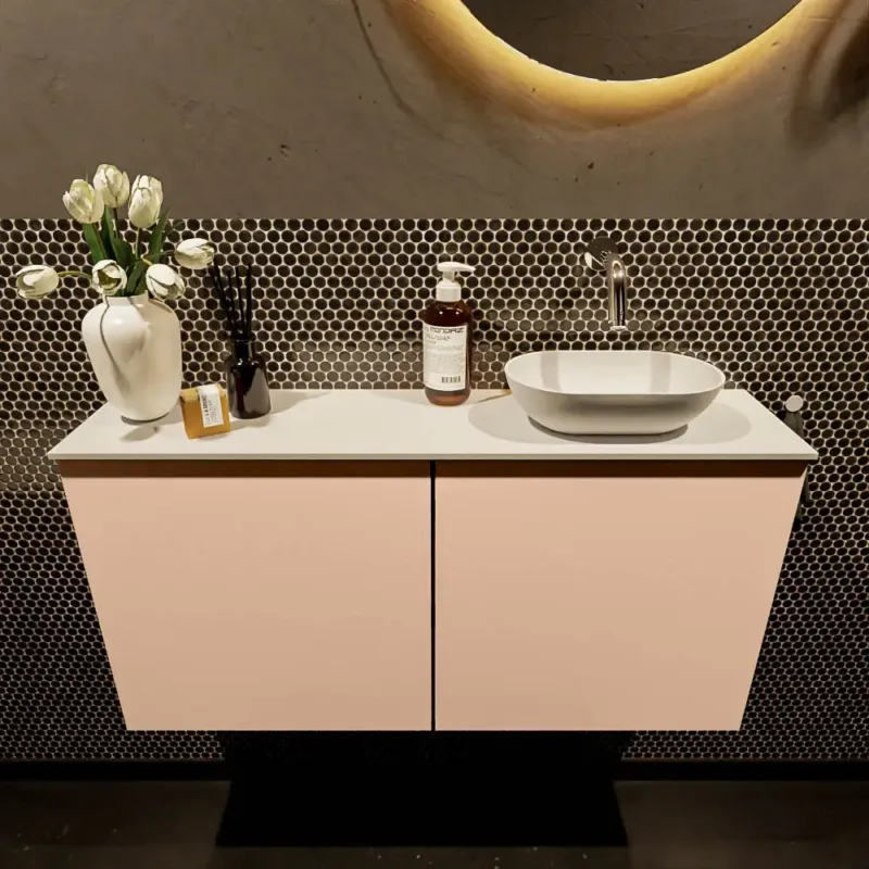 Op = Op Mondiaz Fowy toiletmeubel 100cm rosee met witte waskom rechts zonder kraangat