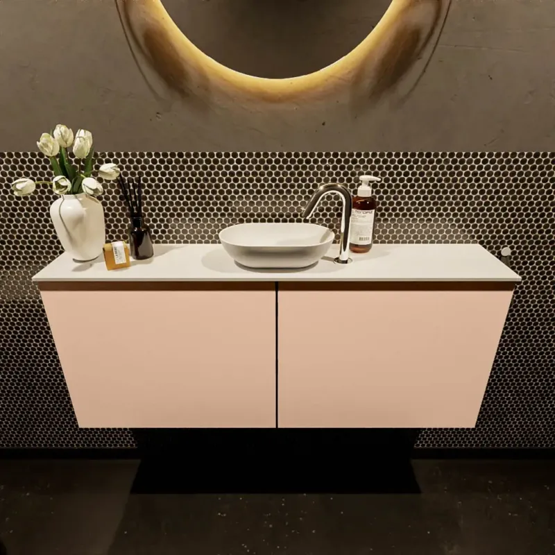 Nieuw Mondiaz Fowy toiletmeubel 120cm rosee met witte waskom midden en kraangat