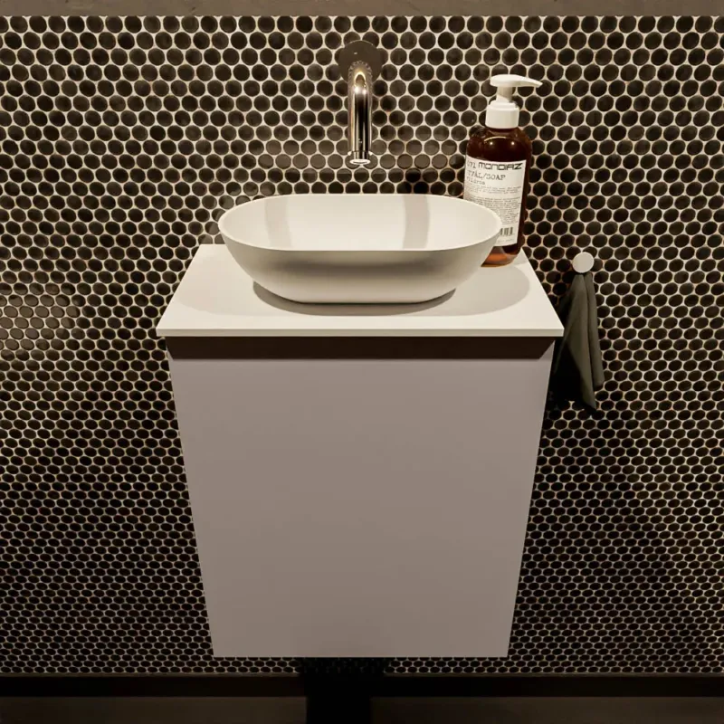 Superprijs Mondiaz Fowy toiletmeubel 40cm smoke met witte waskom midden zonder kraangat
