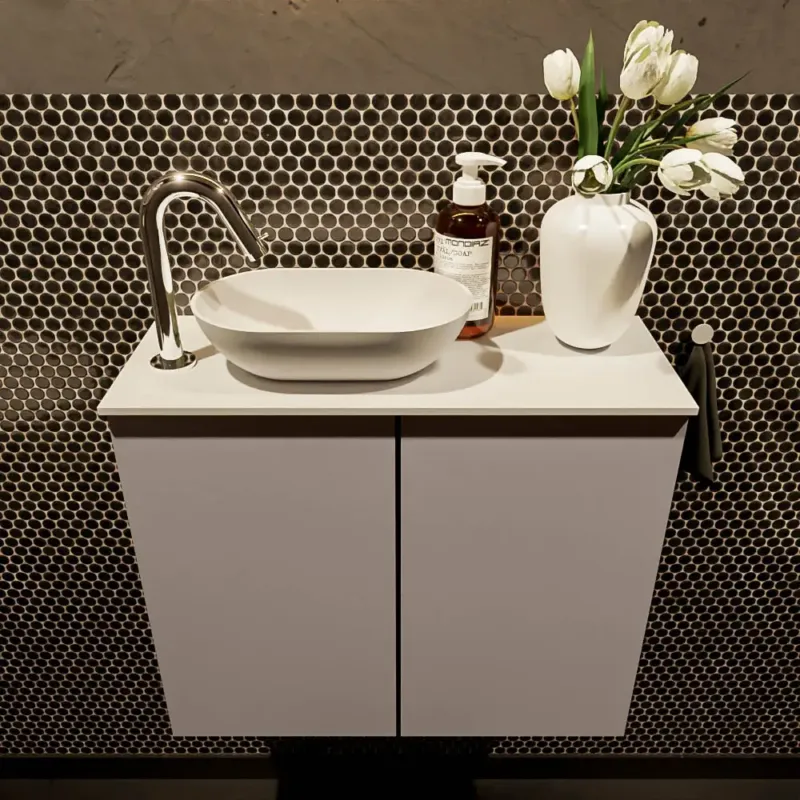 Nu Kopen Mondiaz Fowy toiletmeubel 60cm smoke met witte waskom links en kraangat
