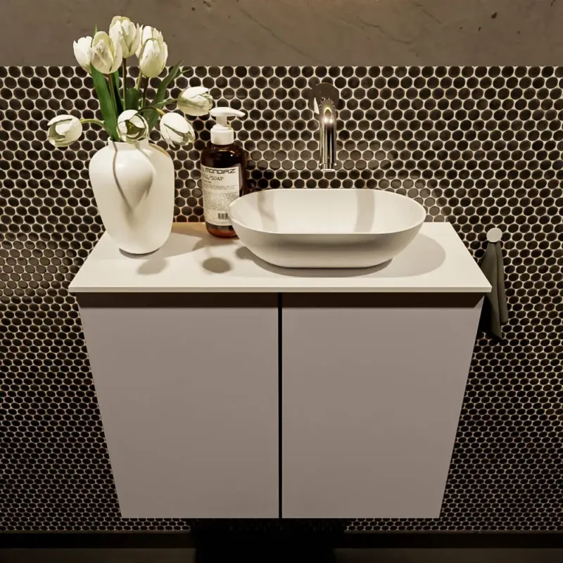 Nieuw Mondiaz Fowy toiletmeubel 60cm smoke met witte waskom rechts zonder kraangat