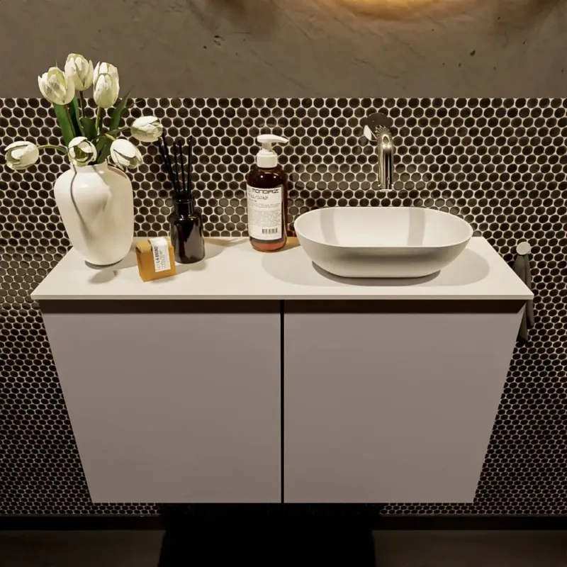 Op = Op Mondiaz Fowy toiletmeubel 80cm smoke met witte waskom rechts zonder kraangat