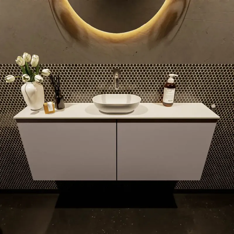 Nieuw Mondiaz Fowy toiletmeubel 120cm smoke met witte waskom midden zonder kraangat