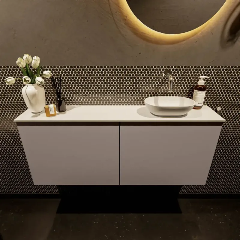 Op = Op Mondiaz Fowy toiletmeubel 120cm smoke met witte waskom rechts zonder kraangat