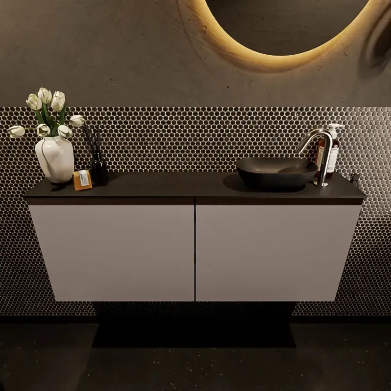 Shop Nu Mondiaz Fowy toiletmeubel 120cm smoke met zwarte waskom rechts en kraangat