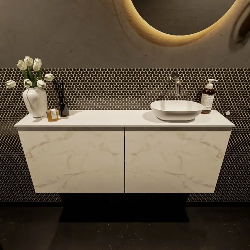 Superprijs Mondiaz Fowy toiletmeubel 120cm Carrara met witte waskom rechts zonder kraangat