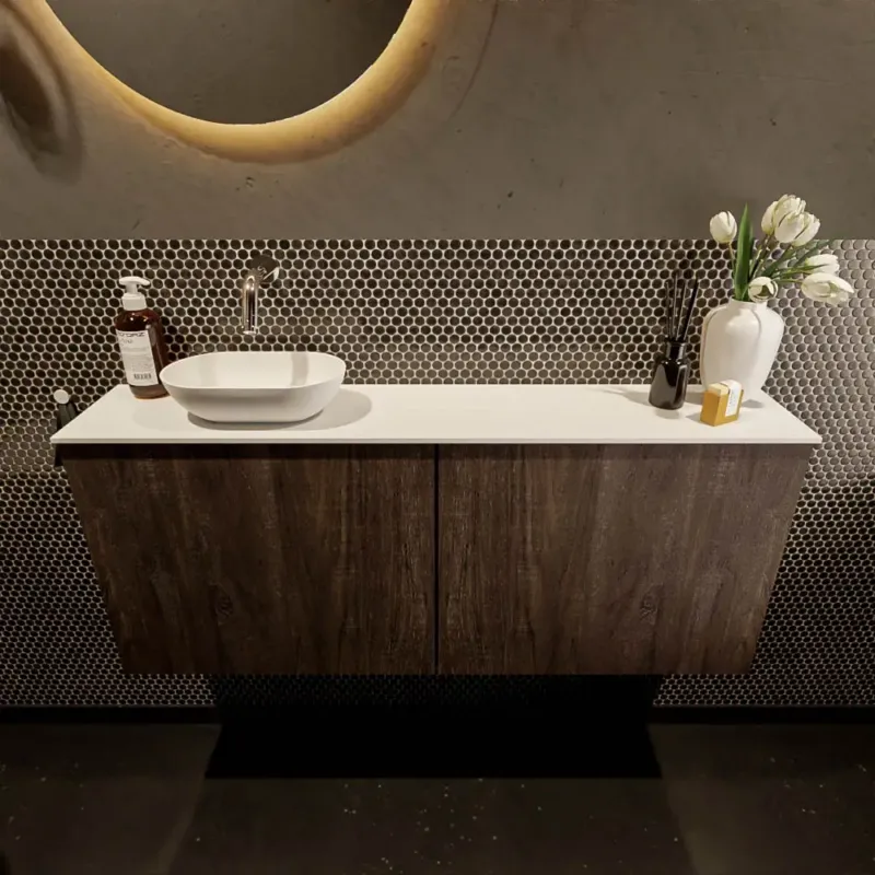 Veilige Betaling Mondiaz Fowy toiletmeubel 120cm dark brown met witte waskom links zonder kraangat