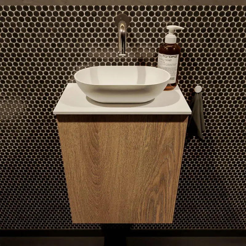 Populair Mondiaz Fowy toiletmeubel 40cm washed oak met witte waskom midden zonder kraangat