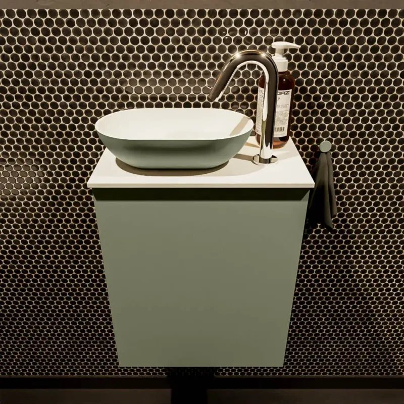 Populair Mondiaz Fowy toiletmeubel 40cm army met legergroene waskom links en kraangat