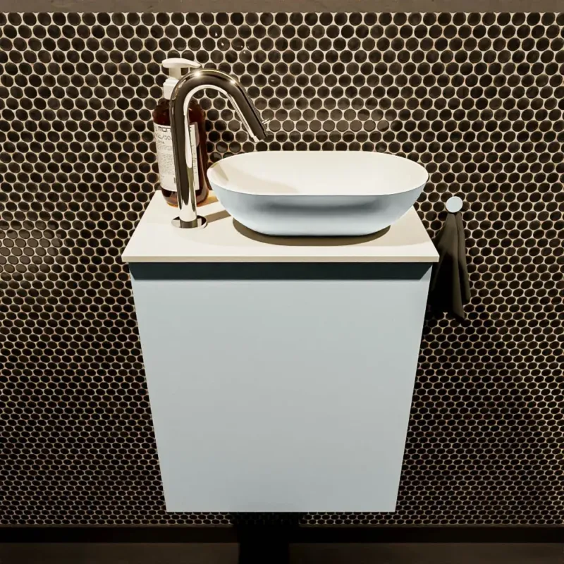 Voordeelprijs Mondiaz Fowy toiletmeubel 40cm clay met lichtgrijze waskom rechts en kraangat