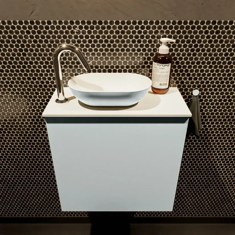 Superprijs Mondiaz Fowy toiletmeubel 50cm clay met lichtgrijze waskom links en kraangat